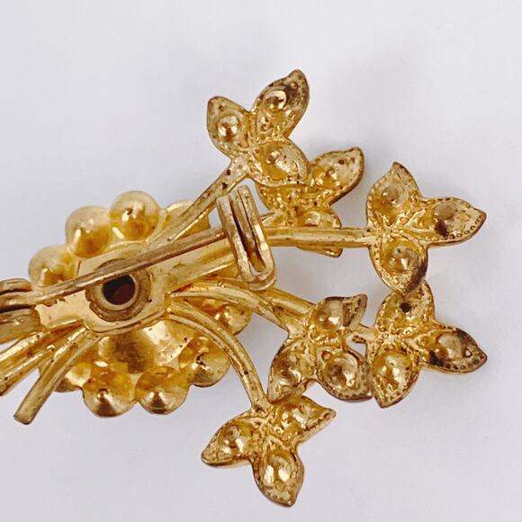 Small VTG Mid Century Faux Opal Rhinestone Floral Brooch Pink Flower Spray Pin - Picture 9 of 11